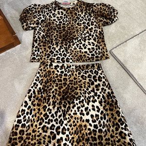 Aqua leopard skirt set for girls